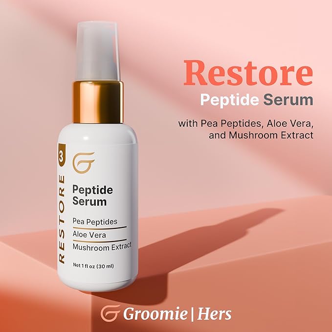 Groomie Peptide Serum for Face - Anti-Aging Facial Serum Helps Tighten & Firm Skin - Boosts Collagen & Elastin for Smooth & Supple Skin - Reduce Appearance of Hyperpigmentation & Uneven Skin Tone