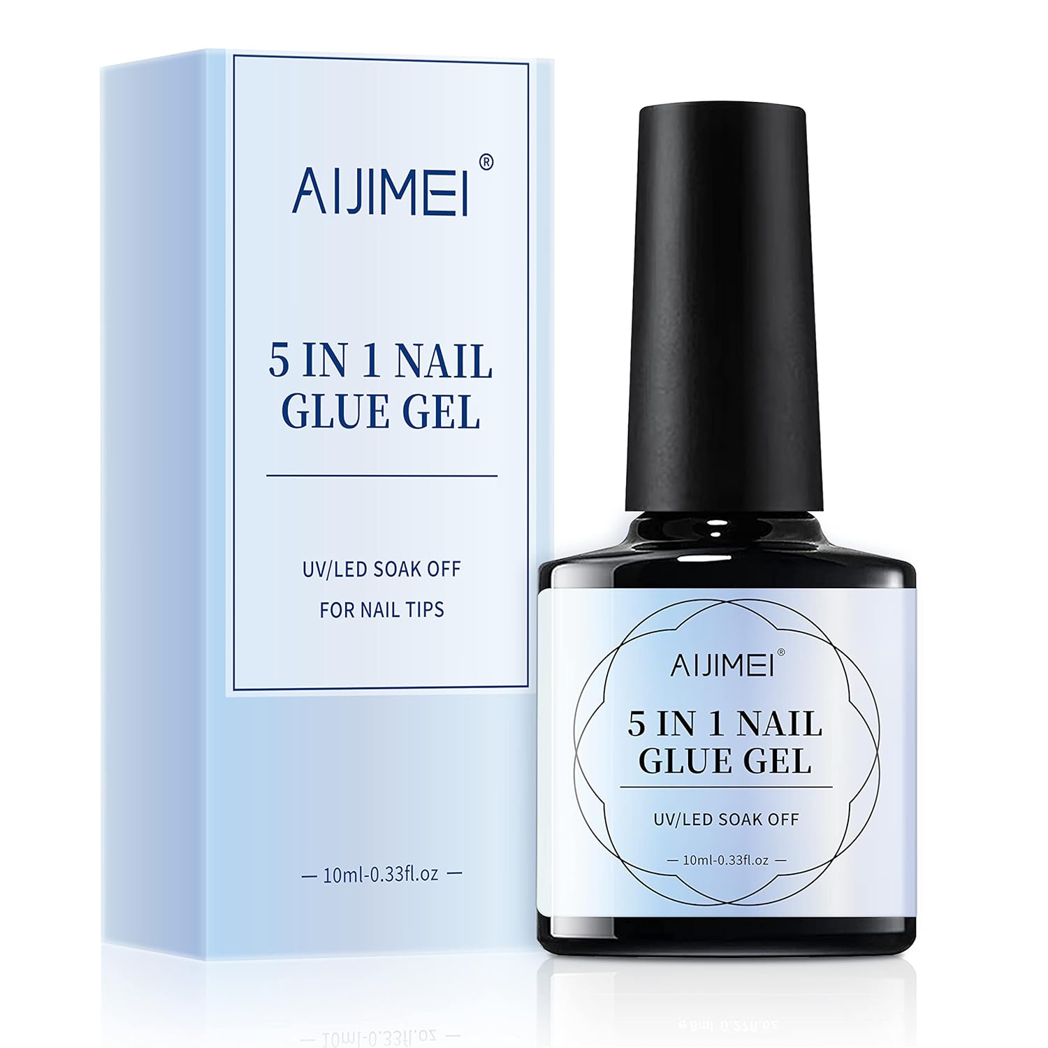AIJIMEI 5 in 1 Nail Glue Gel False Nail Glues for Acrylic Nails Nail Tips Clear Press On Nail Gel Base Coat Top Coat Nail Extension Gel Adhesive Rhinestone Glue Nail Strengthener Required