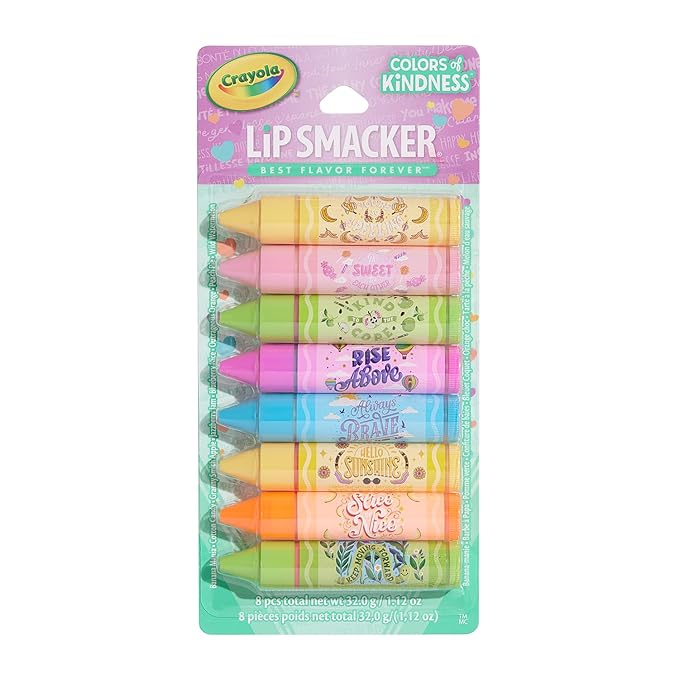 Lip Smacker Crayola Party Pack - 8 Moisturizing Lip Balms, Fun Flavors, Hydrating & Protecting, Glossy Finish - Cruelty-Free