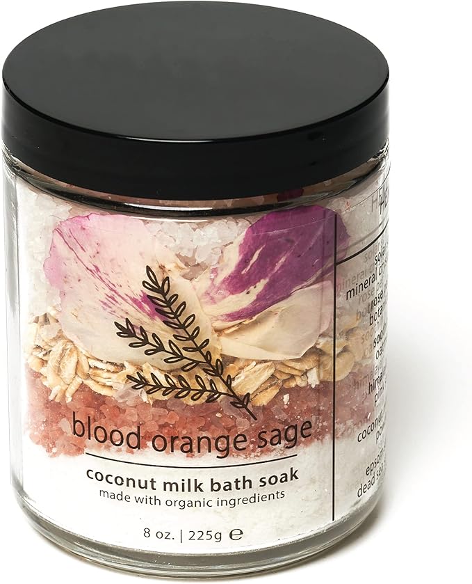 Hemlock Park Blood Orange Sage Coconut Milk Bath Soak | Organic Coconut Milk, Botanicals, Dead Sea, Epsom, and Himalayan Pink Mineral Salts | 9.5 oz Jar