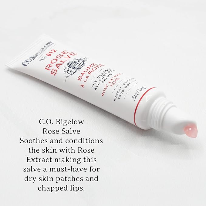 C.O. Bigelow Rose Salve Lip Balm Tubes 3 Pack, All Purpose Salves Moisturizing for Chapped Lips and Dry Skin
