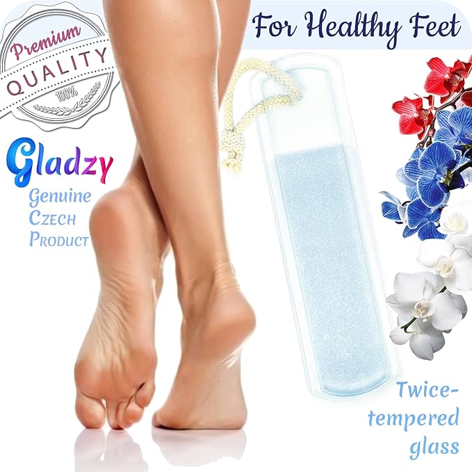 Genuine Czech Glass Foot File by GLADZY - Gentle Callus Remover Foot Rasp, Pedicure & Spa Rough Skin Scrubber, Two-Sided Etched Different Grit Surface, Professional Toenail & Heels Care, Made in EU