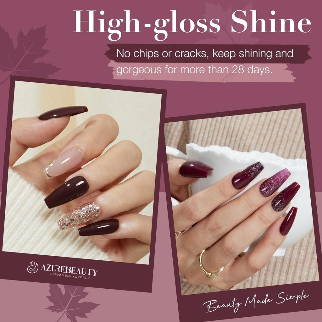 AZUREBEAUTY Dip Powder Nail Kit Starter Glitter Purple Nude Brown 8 Colors 30 Pcs with Nail Swatch Sticks, Dipping Powder Liquid Set Matte Top Coat for Fall Winter Nail Art Manicure Salon DIY Home