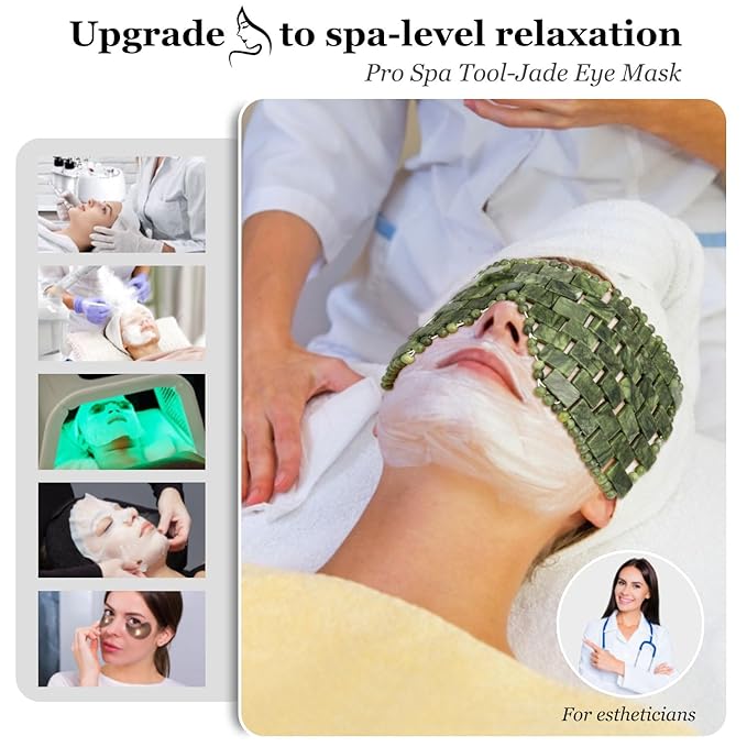 Jade Eye Mask,Large Facial Cooling Mask with 100% Real Jade for Hot & Cold Therapy,Green Stone Facial Eyes Sleeping Mask Relief Eye Cover