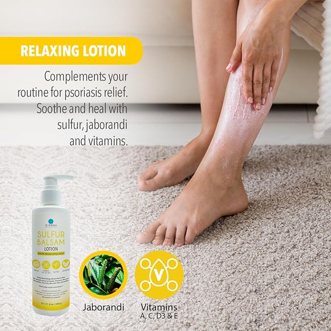 Dr. Robaina Sulfur Balsam Lotion – Daily Moisturizing Lotion for Eczema and Psoriasis Relief – Soothes Redness, Hydrates Sensitive Skin – Natural Ingredients – Made in the USA (Pack of 2)