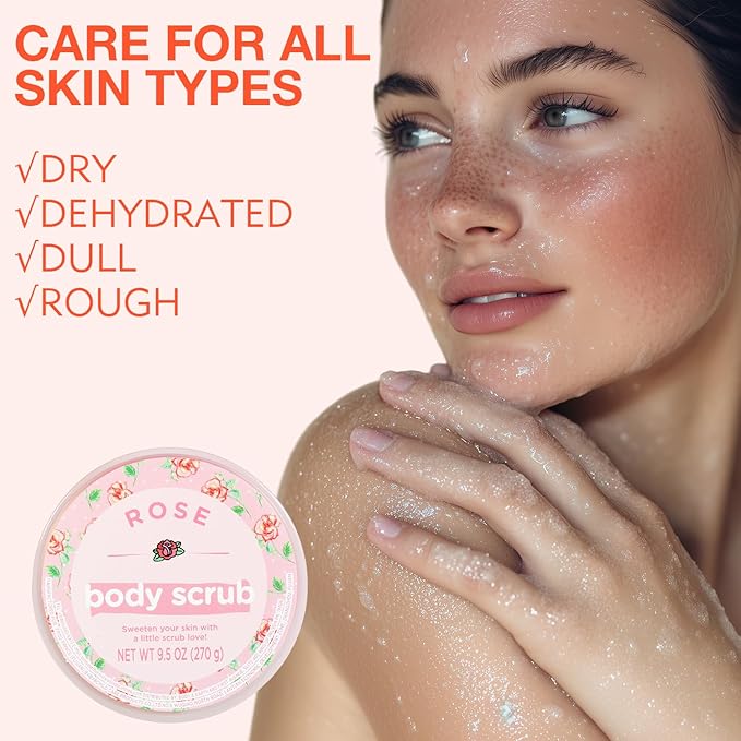 Rose Body Scrub, Sugar Scrub for Body, Exfoliating Body Scrub for Smooth and Moisturized Skin, Natural Gifts for Women, 9.52oz
