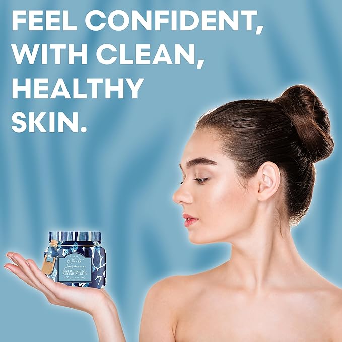 Pink Sky Exfoliating Body Scrub - Ultra Gentle Sugar Scrub for Smooth Skin - Premium Body Scrubs for Radiant, Soft Skin - Ideal Exfoliator for All Skin Types - 700g (White Jasmine, 24.69 Oz)