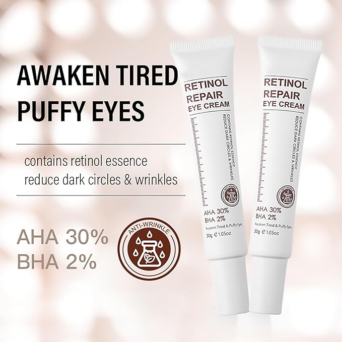 Retinol Repair Eye Cream，Reduces the appearance of dark circles，Stretch wrinkles at the corners of the eyes，moisturize and improve eye bags，Suitable for all skin types，1.05oz（2pcs）