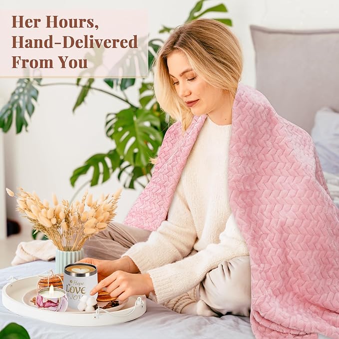 Birthday Gifts for Women - Luxury Self Care Gift Basket for Her, Mom, Sister, Bestied Coworker - Unique Spa Care Package with Flannel Blanket - Ideal for Mother's Day, Get Well Soon