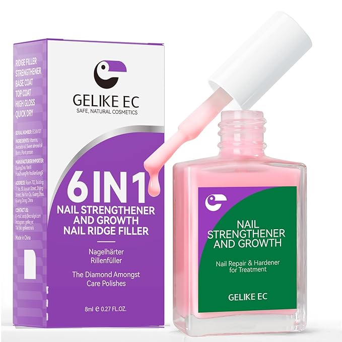 Nail Strengthener Protein for Damaged Nails: Pink 15ml 6 in 1 Natural Nail Hardener Extra Strong and Growth - Long Lasting Repair for Damaged Nails - Growth Oil for Salon Home Daily Work