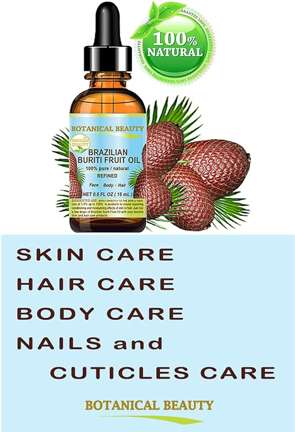 BURITI FRUIT OIL Brazilian. 100% Pure/Natural/REFINED Undiluted Cold Pressed Carrier Oil For Face, Body, Hair, Lip and Nail Care. 0.5 fl oz- 15 ml. "One the richest natural source of vitamin A,