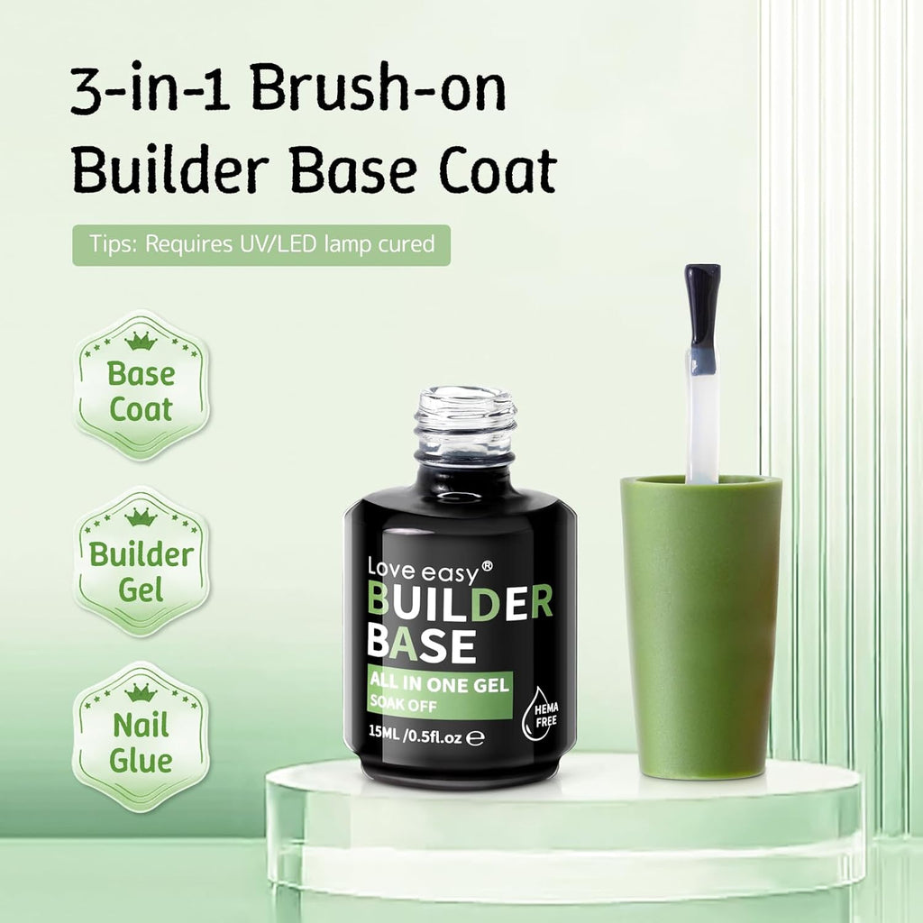 6-in-1 Builder Base and Top Coat Set for Nails, Soft Crystal Clear Nail Gel Polish with Brush on, No Wipe High Glass Long Lasting Chip Scratch Resistant Home DIY Salon Manicure (U V Cure)