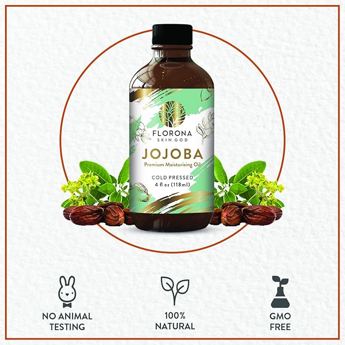 Florona Jojoba Oil 100% Pure & Natural - 4 fl oz, for Hair, Face & Skin Care, Massage