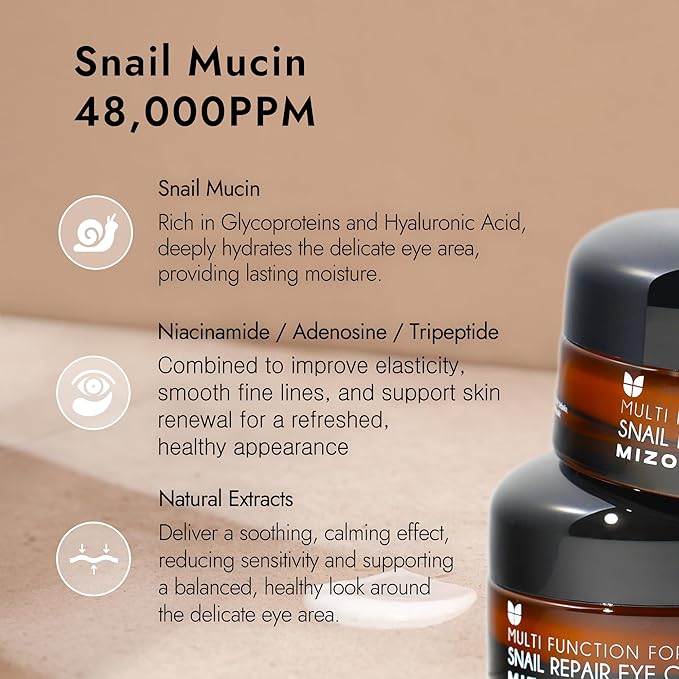 MIZON Snail Line Snail Repair Eye Cream, natural treatment, wrinkle treatment, fine line, hydrating, healthy skin, Korean skincare (0.84 oz)