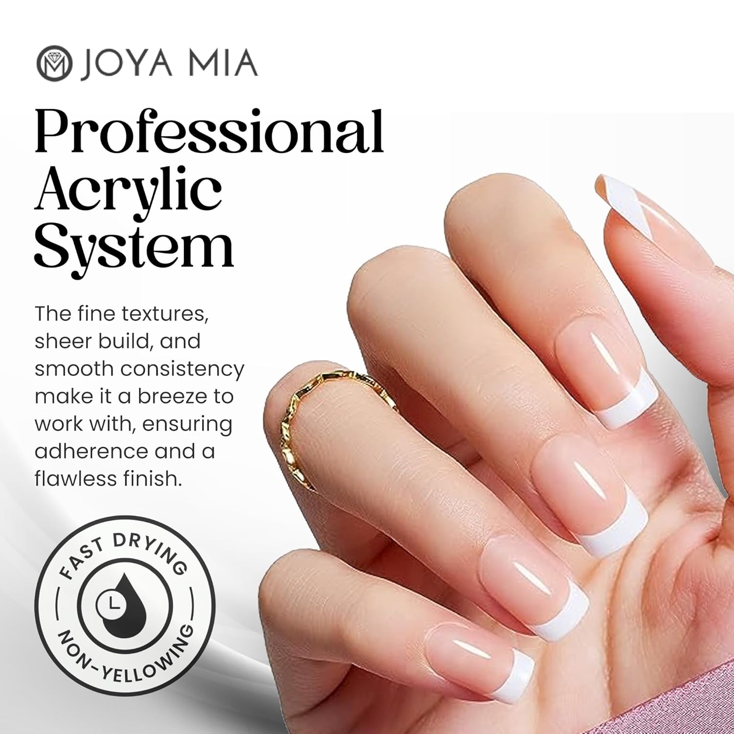 Joya Mia Acrylic Powder for Nails, MMA-Free, Super Adhesion Professional Powder for Flawless & Long-Lasting Nail Enhancements, Easy Application, Vibrant & Stunning Colors - Pure White, 32 oz