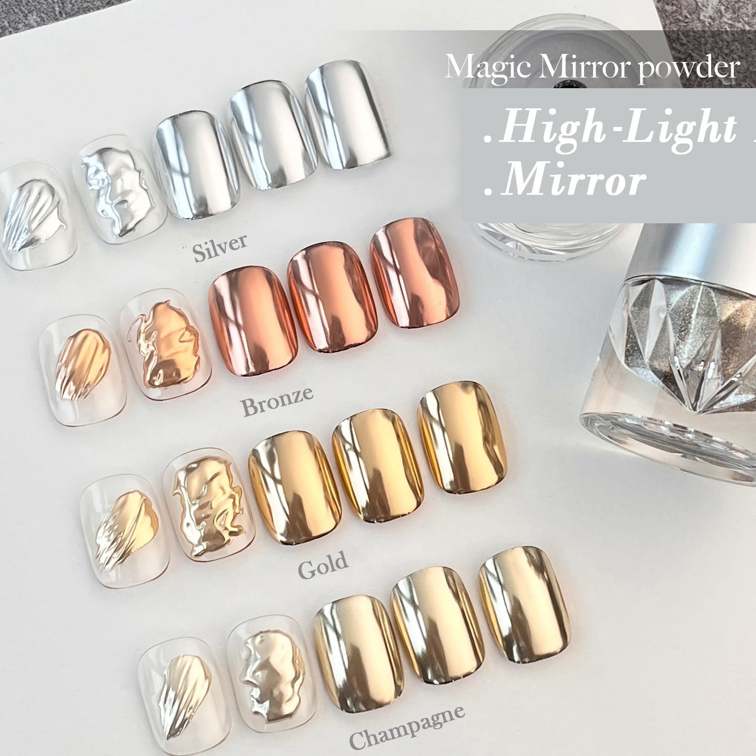 Pretty Diva Chrome Nail Powder - Champagne Gold Mirror Effect Nail Chrome Powders, Highlight Metallic Chrome Powder for Nail Art Pigment Chrome Powder for Nails (Champagne, 1g)