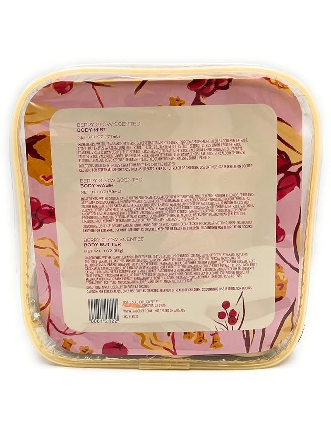 Berry Glow Body 3-Piece Set with Moisturizing Strawberry, Watermelon, Blueberry Extracts & Fruity Vanilla Scent 3oz/85g – Pack of 1