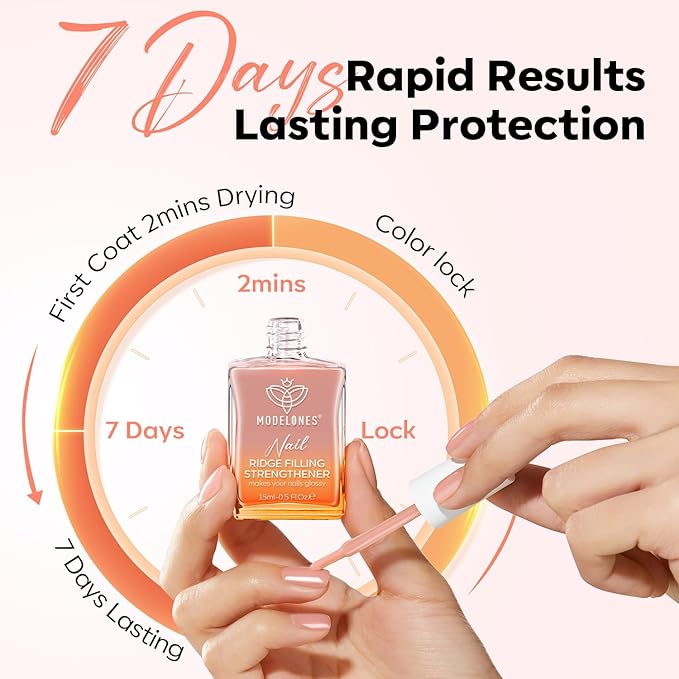 modelones Nail Strengthener Ridge Filler for Nails Repair Kits Jelly Nude Nail Polish for Thin Weak & Damaged Nails Hardener for Nail Protection, Nail Care, 15ml