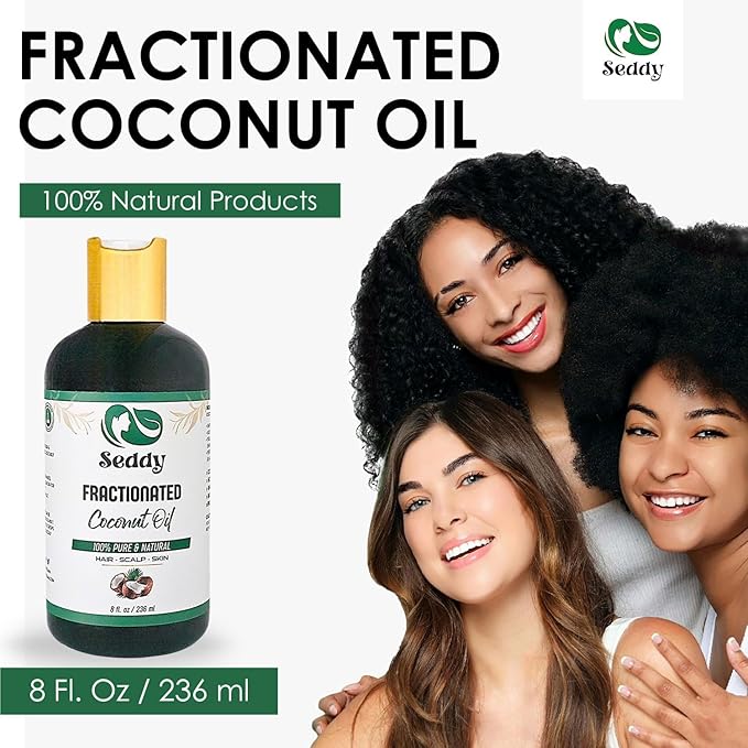 Seddy MCT Fractionated Coconut Oil - Unscented 100% Natural - Hexane Free - Premium Grade Daily Hydration Carrier Oil for Moisturizing Skin, Hair, and Body - 8 Fl. Oz