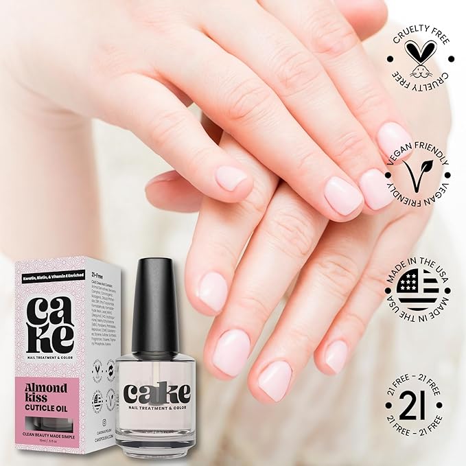 CAKE Almond Kiss Cuticle Oil - Fortified Cuticle & Nail Treatment with Biotin, Keratin, Vitamin E, and Aromatic Almond for Full Salon Spa Experience, .05 fl oz., CAKE Nail Treatment & Color