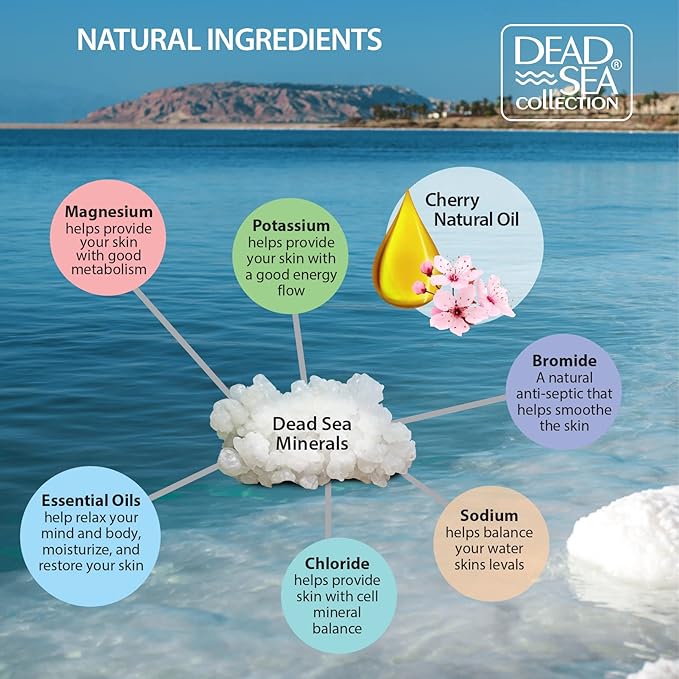 Dead Sea Collection Bath Salts Enriched 2pc - Cherry Blossom - Coconut -Natural Salt for Bath -2 x Large 34.2 OZ. - Nourishing Essential Body Care for Soothing and Relaxing Your Skin and Muscle