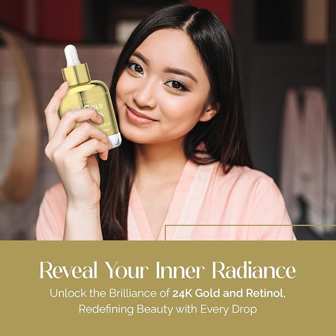 Bella Beauty 24K Gold & Retinol Face Serum - Reduces Age Spots, Fine Lines & Wrinkles, Lifting & Firming - Dermatologist Tested, Cruelty-Free Korean Skin Care for All Skin Types - 1.69 Fl. Oz