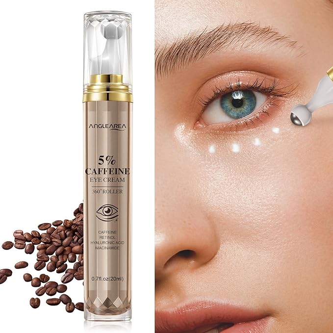 5% Caffeine Eye Serum with 360°Massage Ball for Puffiness, Fine Lines & Wrinkles - Anti-Aging, Hydrating Formula with Hyaluronic Acid, Niacinamide