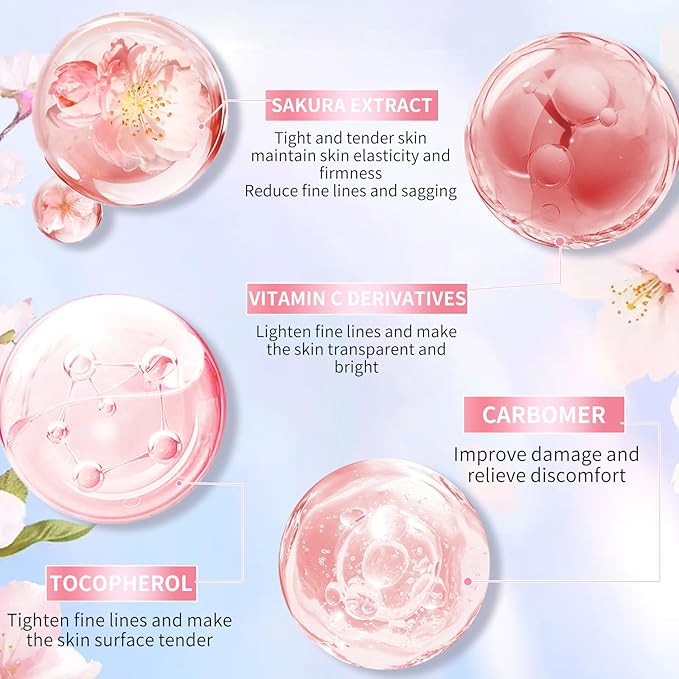 Skin Care Set For Women Moisturizing Rejuvationg Cherry Blossom Skin Care For Women Daily Skin Care Routine(8 Piece Set)