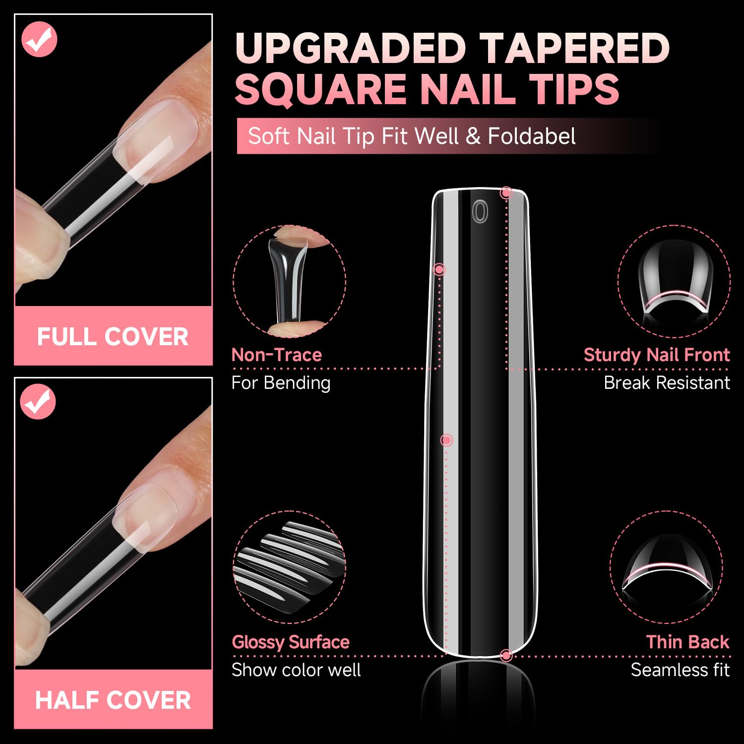 UNA GELLA Extra Long Tapered Sqaure Nail Tips Full Cover 504pcs No C Curve Clear Gel Nail Tips XXL Long Straight Nails Tips Acrylic Nails Square Gel Nails for DIY Nail Art 12 Sizes