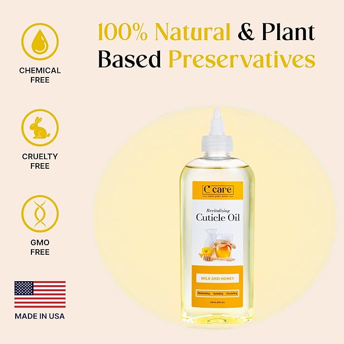 C CARE Milk and Honey Cuticle Oil For Nails - Repairs Cuticles Overnight - Moisturizes and Strengthens Nails and Cuticles - 8 oz