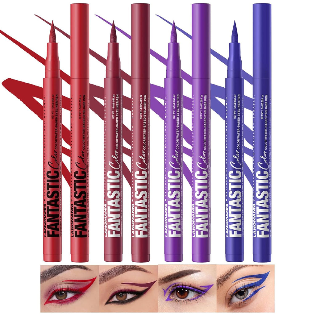 LANGMANNI 4 Colors Matte Liquid Eyeliner Set, Neon Colorful Pigmented With Long-lasting, Smudgeproof & Waterproof Eye Liner Makeup for Bold & Stunning Looks - Gift for Girls(5+6+7+8)