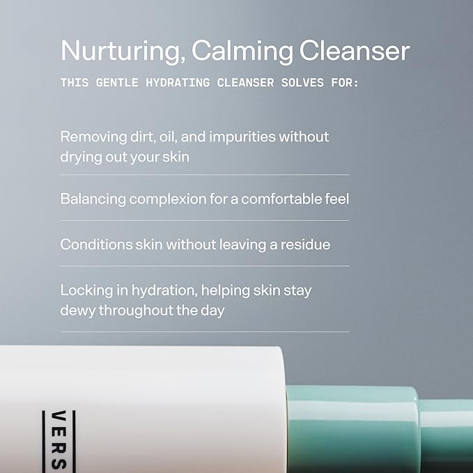 Versed Gentle Hydrating Facial Cleanser - Cream Face Cleanser with Hyaluronic Acid & Aloe Leaf Juice - Fragrance-Free cleanser for Dry Skin