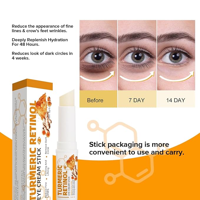 Turmeric Retinol Eye Stick,Lumibalm for Under Eyes Bags,Eye Balm Moisturizes Hydrating for Dark Circle,Wrinkles,Visible Results in 3-4 Weeks,Anti Aging Retinol Cream Reduces Fine Lines