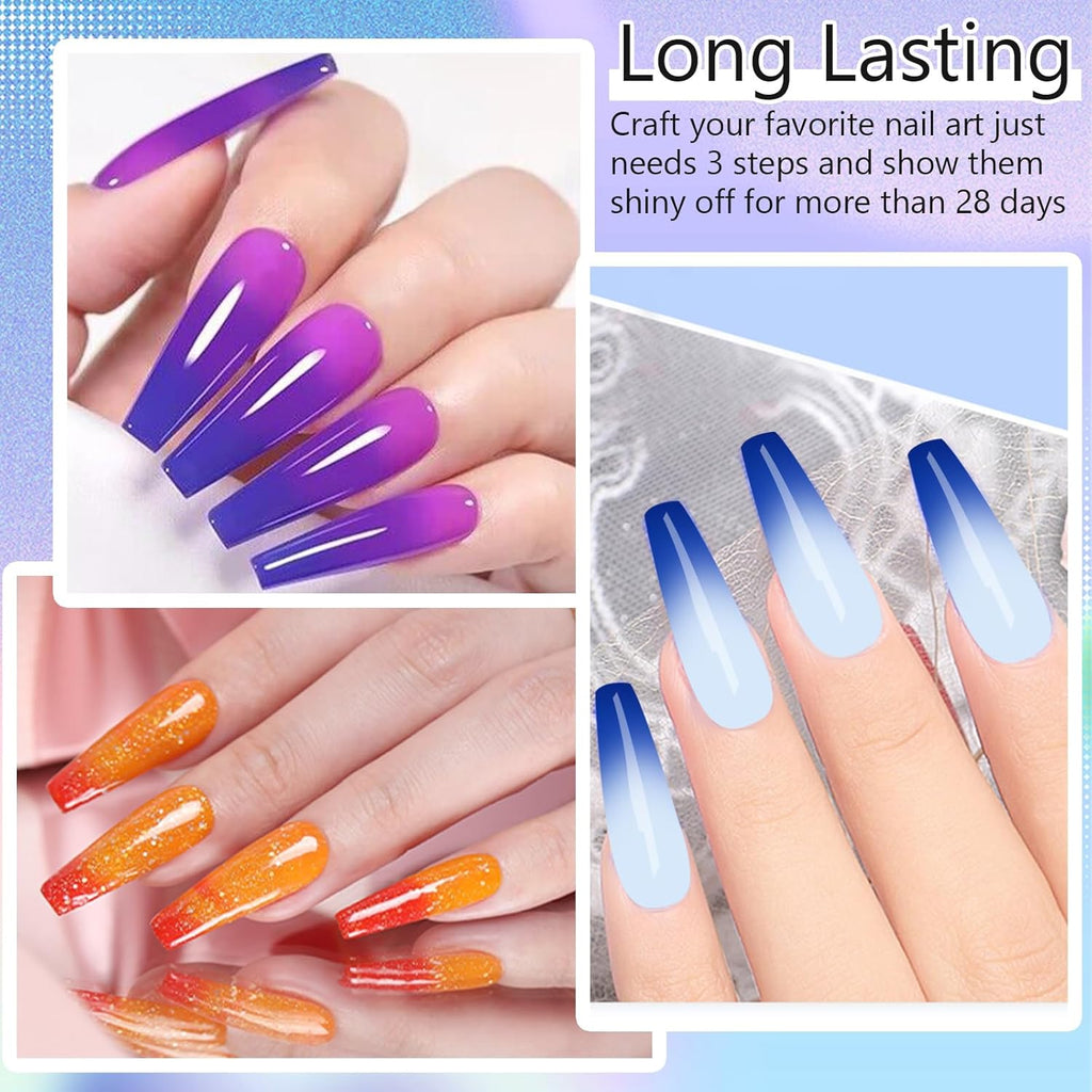 Color Dip Powder Set, 6 Colors Mood Changing Dip Powder Color Change, Glossy Nail Art Manicure DIY Salon Home Gift for Ladies (YYSDDPS-No.12-6PCS)