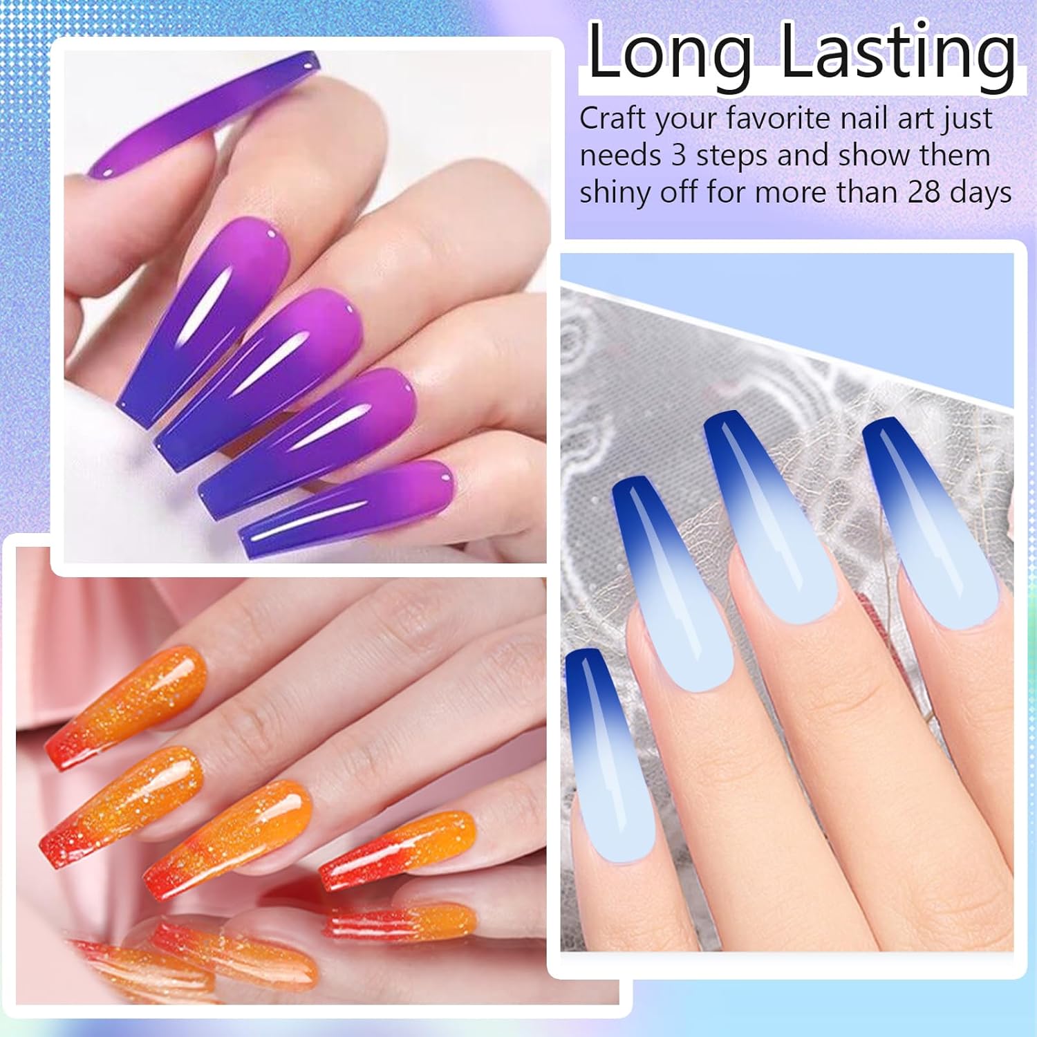 Color Dip Powder Set, 6 Colors Mood Changing Dip Powder Color Change, Glossy Nail Art Manicure DIY Salon Home Gift for Ladies (YYSDDPS-No.12-6PCS)