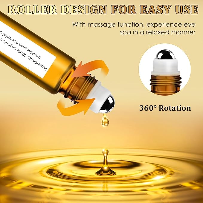 2 PCS Eye Essence Oil Roller Ball Applicator,Castor Frankincense Rollerball, Frankincense and Castor Oil Roller for Eyes, Bags Under Eyes