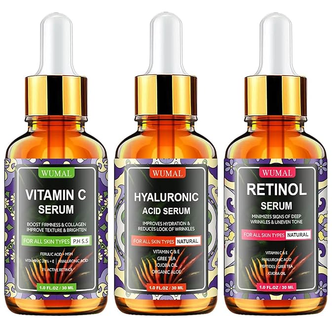 3 Pack Face Serum Set - Includes Vitamin C, Retinol & Hyaluronic Acid - Firming, Brightening & Hydrating - Reset Your Skin Day and Night