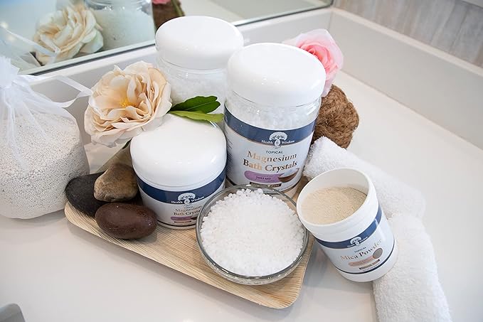 Health and Wisdom Magnesium Bath Salt - Magnesium Chloride Flakes for Bath Soak, 4X Epsom Salt Concentration, Unscented Formula, Dead Sea Sourced, Zero Additives - 12oz