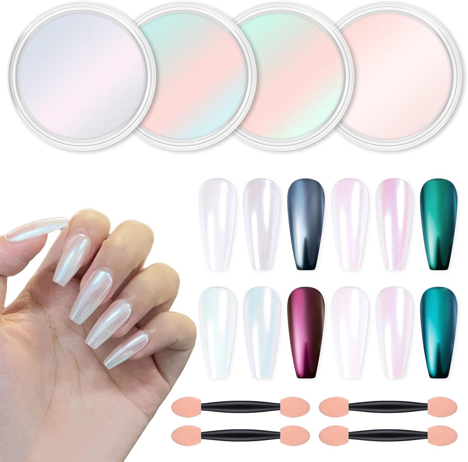 Artdone Chrome Nail Powder Metallic Mirror Glitter Effect Pigment Iridescent Aurora Mermaid Pearl Dust Kit for Gel Polish Nail Art Decoration, Resin Craft Arylic Powder