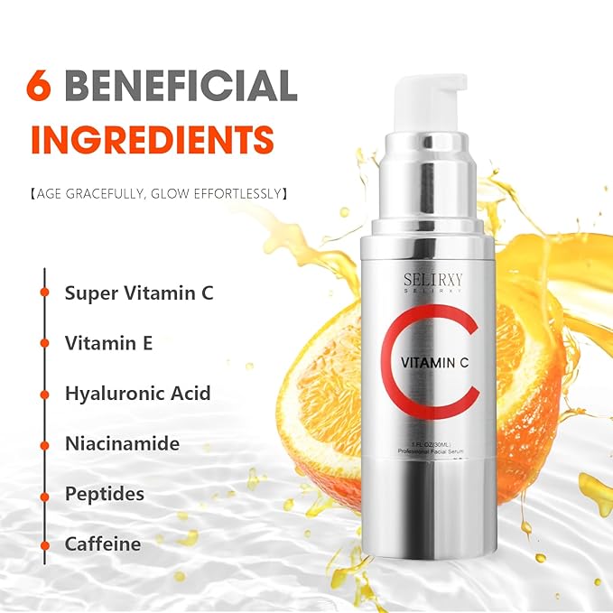 Super Vitamin C Face Serum for Women All-In-One Total Package Serum - Vitamin C, Hyaluronic Acid, Vitamin E, Caffeine - Hydrating, Lifting, Anti-Aging Reduce Wrinkles Age Spots