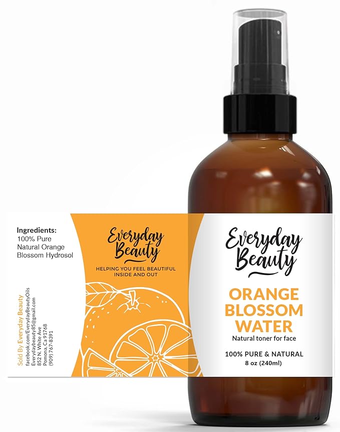 Orange Blossom Water Facial Toner - All Natural Hydrating Spray Mist for Face and Hair - 100% All Natural Orange Blossom Water Hydrosol 8oz with Fine Mist Cap