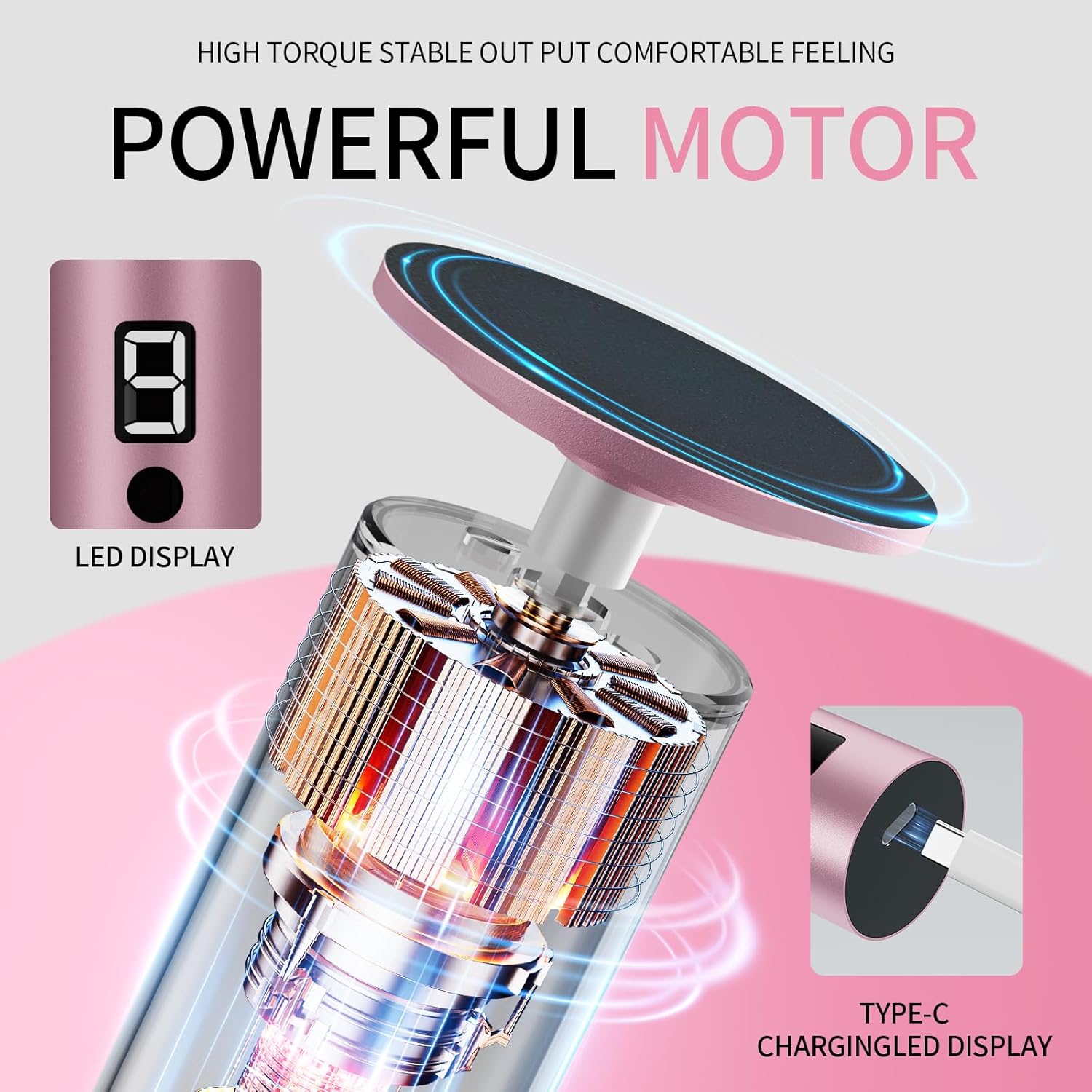 Powerful Electric Foot File & Callus Remover - Over 1-Hour Continuous Use, 360° Rotating Grinder, Foot Drill & Sander, 1200mAh Rechargeable Cordless Pedicure Tool,Foot Grinder(Pink)