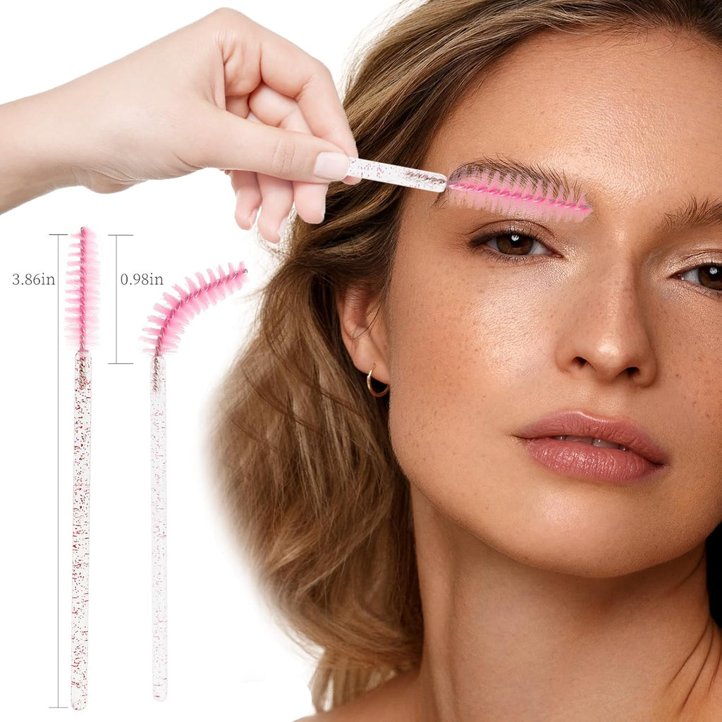 300PCS Disposable Mascara Wands Spoolie Brush Crystal Eyebrow Brushes Eyelash Extension Applicator Makeup Kits(Light Pink)