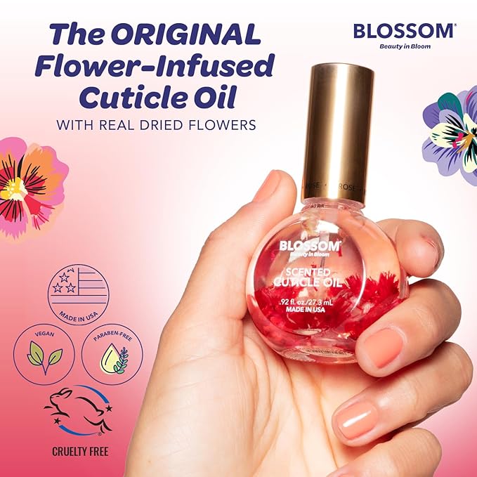 Blossom Cuticle Oil for Nails, Hydrating, Moisturizing, Scented Nail Oil Cuticle Care, Infused with Real Flowers, Made in USA, 0.5 fl. oz, Amazon Exclusive, Raspberry