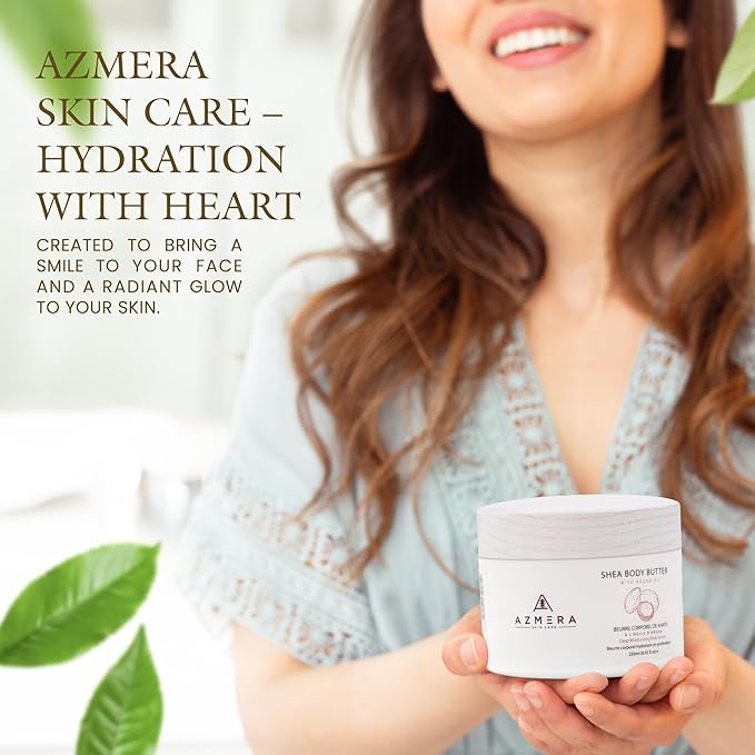 AZMERA Shea Body Butter - Organic Body Butter for Women & Men Dry Skin Rich in Antioxidants & Vitamin E - Vegan Shea Butter Moisturizer, Raw Shea Butter from Africa (Unscented, 250ML)