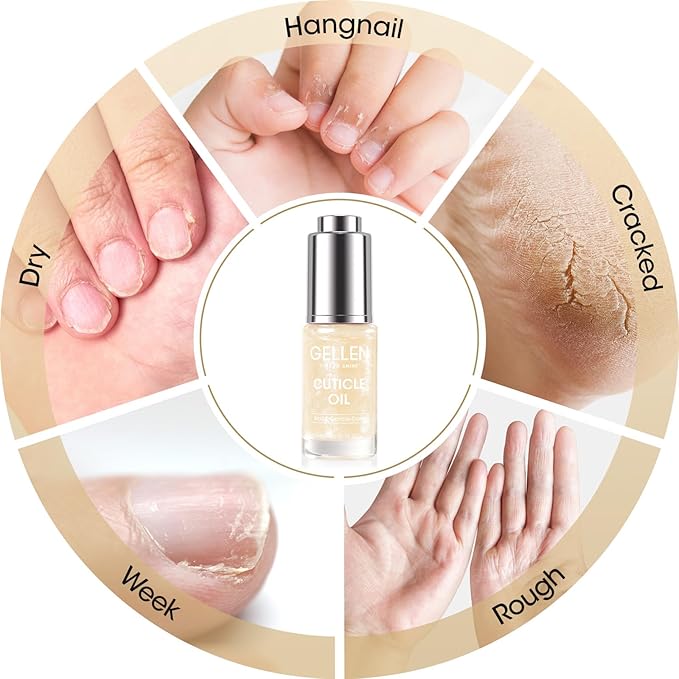 Gellen Nail Cuticle Oil for Growth and Strength, 15ml Vitamin E Nail Nourishing Oil for Hydrating, Moisturizing, Strengthening, Cuticle and Skin Care Product for Men Women, Jasmine Scent, Gold Shimmer
