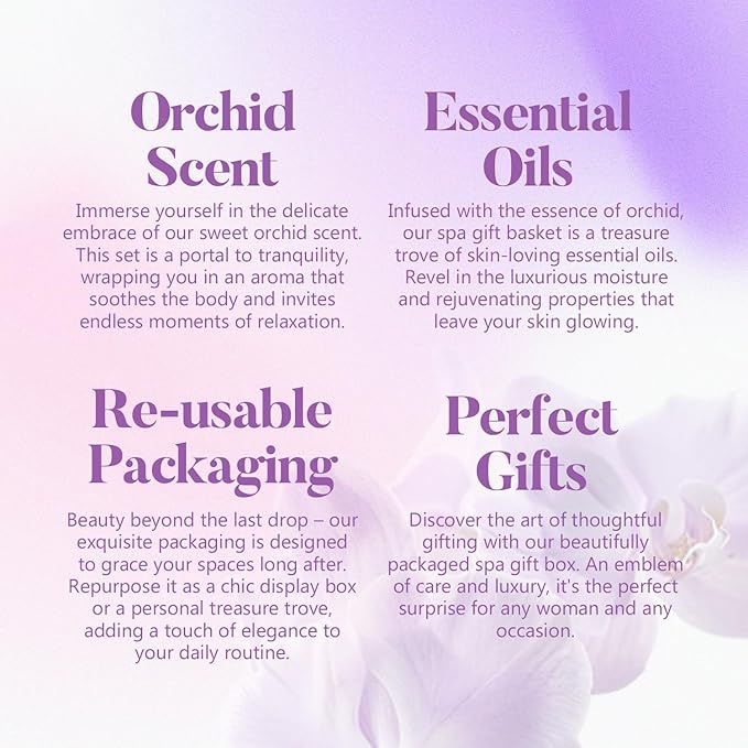 Spa Gifts for Women, Body & Earth 5 Pcs Gifts for Women Orchid Gift Sets, Bath and Body Womens Bath Gifts, Mothers Day Gift for Mom