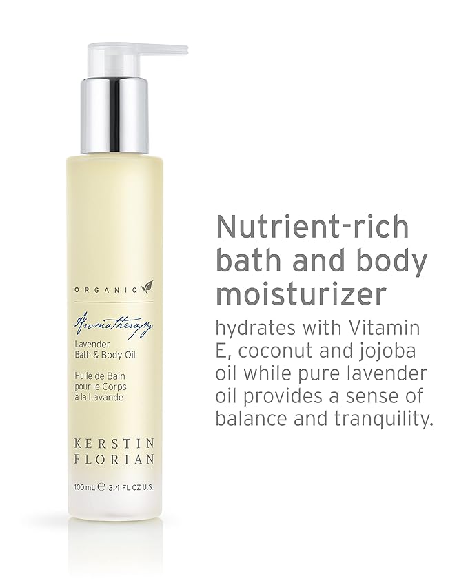 Kerstin Florian Organic Lavender Body Oil | Nutrient-Rich Moisturizer with Vitamin E, Coconut & Jojoba Oils | Natural Essential Oils for Relaxation & Massage | 3.4 fl oz