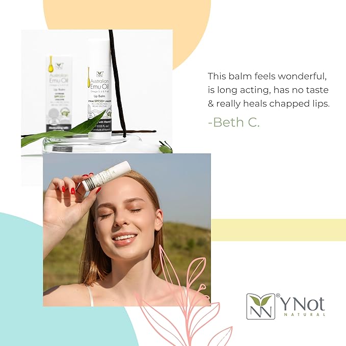 YNN Emu Oil Moisturizing Lip Balm with Extreme SPF50+ Sun Protection - 4-Hour Water Resistant, Fortified with Vitamin E, Amino Acids & Omega 3, 6 & 9 - Y-Not Natural, 15g Stick - 2 Pack
