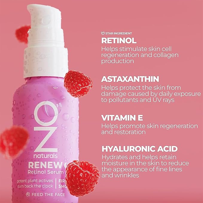 OZNaturals Renew Retinol Serum - Anti Aging Serum for Skin Renewal - Smoothes and Brightens Complexion with Vitamin E and Hyaluronic Acid - 1 oz
